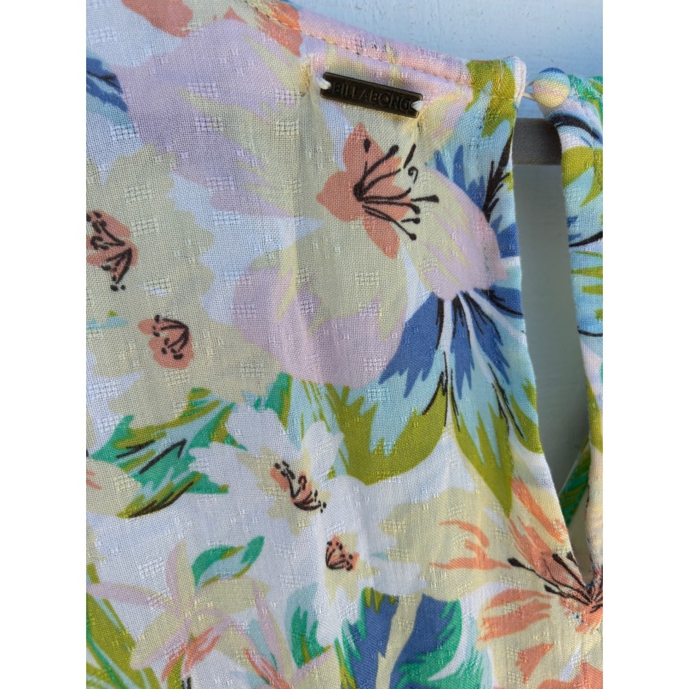 Billabong Floral Midi Dress Lightweight Summer Deep V-Neck Slit Sleeveless L - Picture 6 of 6